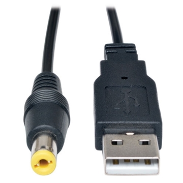 Picture of USB to 5V DC Type-M Barrel Plug Power Cable  M/M, 28 AWG, 3 ft., Black