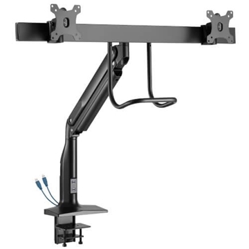 Picture of Safe-IT Precision-Placement Dual-Display Desk Clamp with Antimicrobial Tape for 17 to 35" Displays, USB Ports