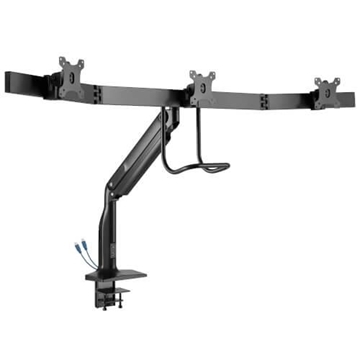 Picture of Safe-IT Precision-Placement Triple-Display Desk Clamp with Antimicrobial Tape for 17 to 32" Displays, USB Ports