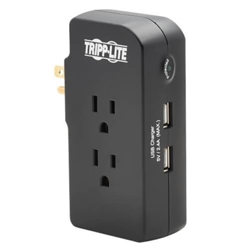 Picture of Safe-IT 3-Outlet Surge Protector - 2 USB Ports, 5-15P Direct Plug-In, 1050 Joules, Antimicrobial Protection, Black