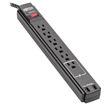 Picture of Safe-IT 6-Outlet Surge Protector - 2 USB Ports, 10 ft. Cord, 5-15P Plug, 990 Joules, Antimicrobial Protection, Black