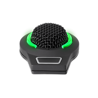 Picture of Cardioid condenser boundary microphone with self-contained power module, RGB LED ring (7 selectable colors + OFF) indicates mute status, phantom power only, for table or panel mount applications, 3-pin, black