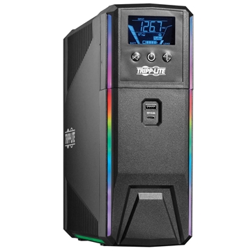 Picture of 1000VA 600W 120V Pure Sine Wave Gaming UPS Battery Backup - LCD, AVR, RGB LEDs, USB Charging, Power Saving